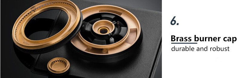 Customizable gas hob components including burners, knobs, pan supports, ignition system, and logo plates for OEM projects.