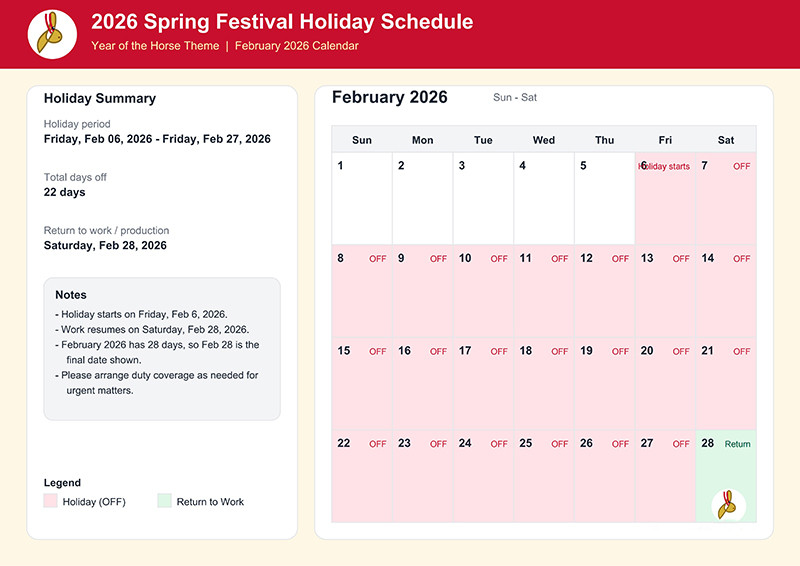 Galopando hacia 2026: Año del Caballo Aviso de vacaciones del Festival de Primavera