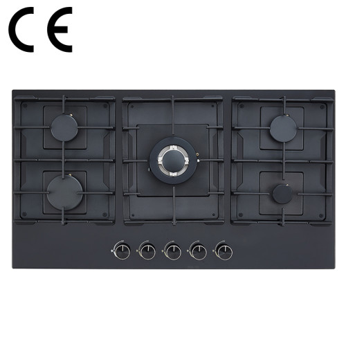 Heavy Duty 5 Burner Gas Hob Manufacturer | Tempered Glass Cooktop B558