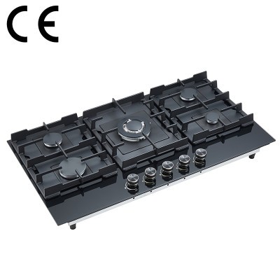Heavy Duty 5 Burner Gas Hob Manufacturer | Tempered Glass Cooktop B558