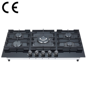 Heavy Duty 5 Burner Gas Hob Manufacturer | Tempered Glass Cooktop B558