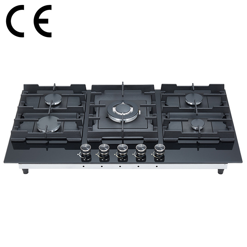 Heavy Duty 5 Burner Gas Hob Manufacturer | Tempered Glass Cooktop B558