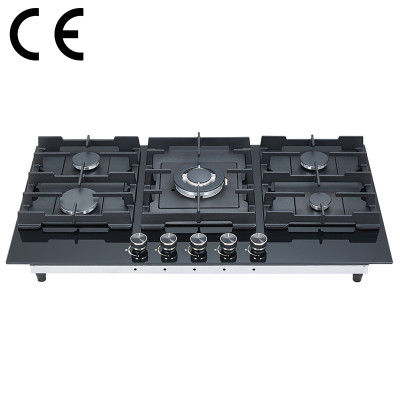 Heavy Duty 5 Burner Gas Hob Manufacturer | Tempered Glass Cooktop B558