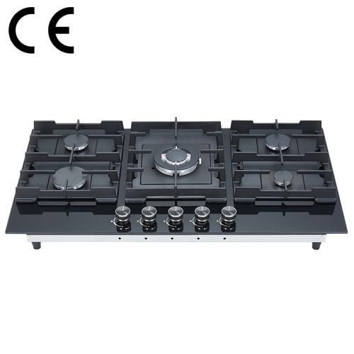Heavy Duty 5 Burner Gas Hob Manufacturer | Tempered Glass Cooktop B558