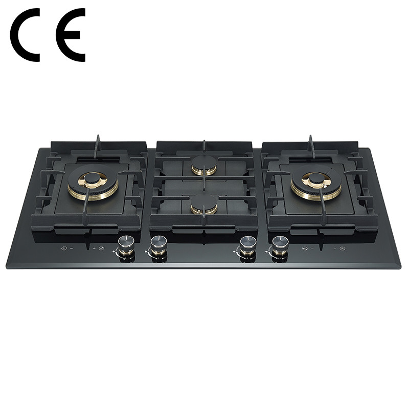 4 Burner Gas Stove with Timer | CE Certified Built-in Black Glass Gas Hob | B905