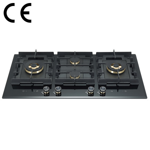 4 Burner Gas Stove with Timer | CE Certified Built-in Black Glass Gas Hob | B905