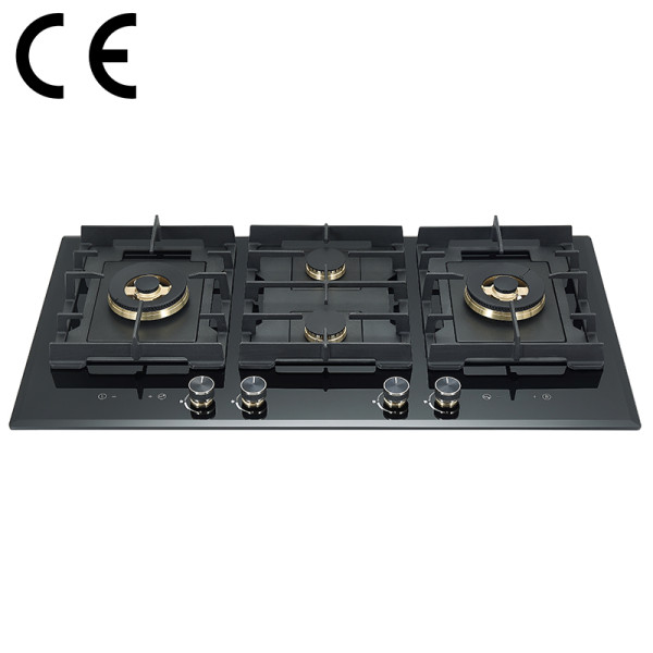 4 Burner Gas Stove with Timer | CE Certified Built-in Black Glass Gas Hob | B905