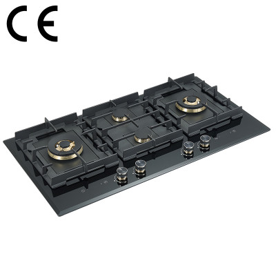 4 Burner Gas Stove with Timer | CE Certified Built-in Black Glass Gas Hob | B905