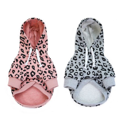 Wholesale Spring and autumn pet hoodie leopard print dog clothes with hooded print simple teddy pet dog clothes