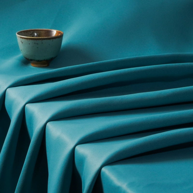 Double-Sided Twill Dull Polyester Blackout Drapery Fabric. Gabriel-Teal. For Living Room, Office, Hotel. Custom Blackout Fabric. and Finished Curtain.