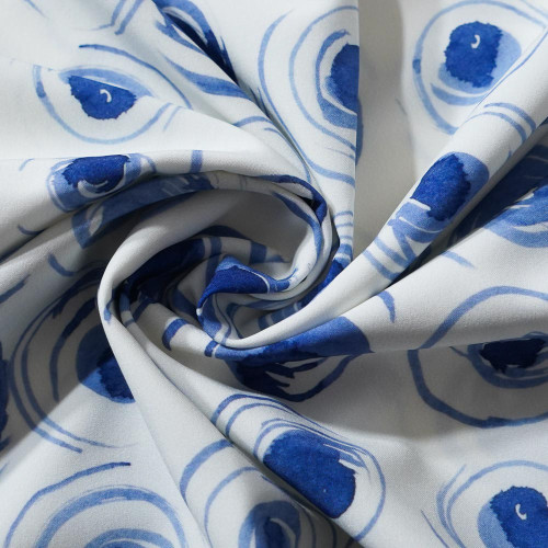 Luna, Blue&White, For Pants, Skirts, Tops, Casual Wear, Outdoor Functional Jackets, Custom 4-Way Stretch Printed Fabric,