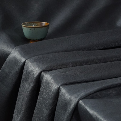 Amelia-Dark Gray Single-Sided Sateen Fluffiness Blackout Drapery Fabric For Living Room, Bedroom, Office, Hotel, Restaurant, Theater, Retail Store, Exhibition Hall, Hospitality Industry. Custom Blackout Fabric. and Finished Curtain.