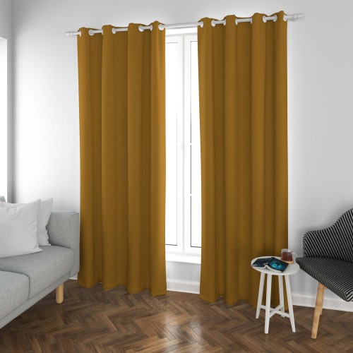 William-Golden Double-Sided Linen Look Blackout Drapery Fabric For Living Room, Bedroom, Office, Hotel, Restaurant, Theater, Retail Store, Exhibition Hall, Hospitality Industry. Custom Blackout Fabric. and Finished Curtain.