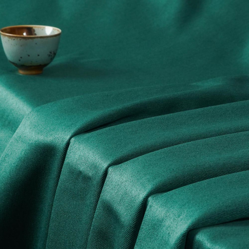 William-Teal Double-Sided Linen Look Blackout Drapery Fabric For Living Room, Bedroom, Office, Hotel, Restaurant, Theater, Retail Store, Exhibition Hall, Hospitality Industry. Custom Blackout Fabric. and Finished Curtain.