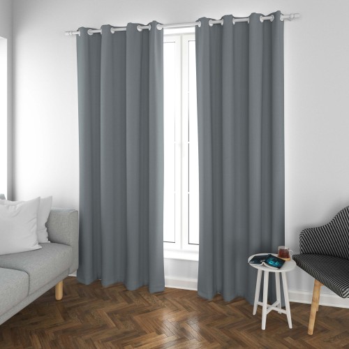 Luxia-Sliver Gray Two-Toned Sateen Blackout Drapery Fabric For Living Room, Bedroom, Office, Hotel, Restaurant, Theater, Retail Store, Exhibition Hall, Hospitality Industry. Custom Blackout Fabric. and Finished Curtain.