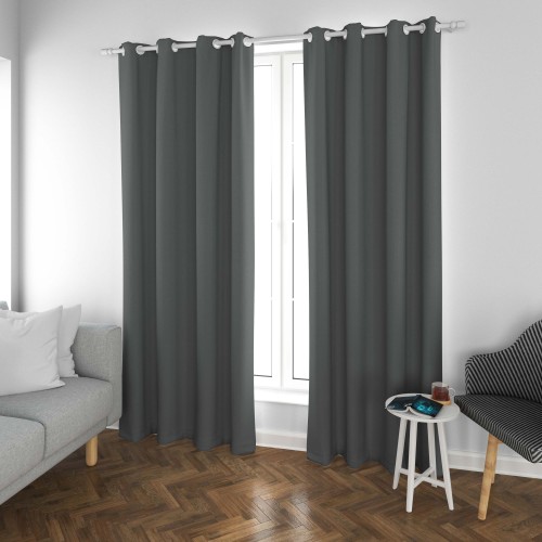 Luxia-Dark Gray Two-Toned Sateen Blackout Drapery Fabric For Living Room, Bedroom, Office, Hotel, Restaurant, Theater, Retail Store, Exhibition Hall, Hospitality Industry. Custom Blackout Fabric. and Finished Curtain.