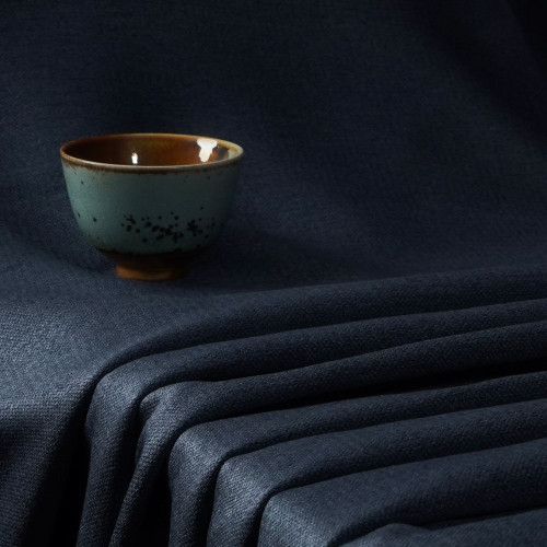 Mason-Blue Gray Thicker Linen Look Blackout Drapery Fabric For Living Room, Bedroom, Office, Hotel, Restaurant, Theater, Retail Store, Exhibition Hall, Hospitality Industry. Custom Blackout Fabric. and Finished Curtain.