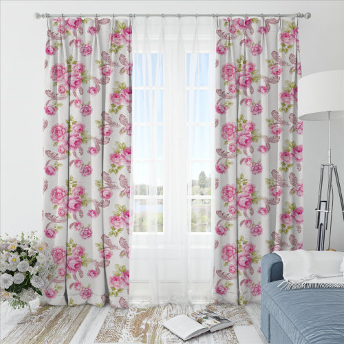 Oliver Flower-Single-Sided Shiny Sateen Printed Blackout Drapery Fabric For Living Room, Bedroom, Office, Hotel, Restaurant, Theater, Retail Store, Exhibition Hall, Hospitality Industry. Custom Blackout Fabric. and Finished Curtain.