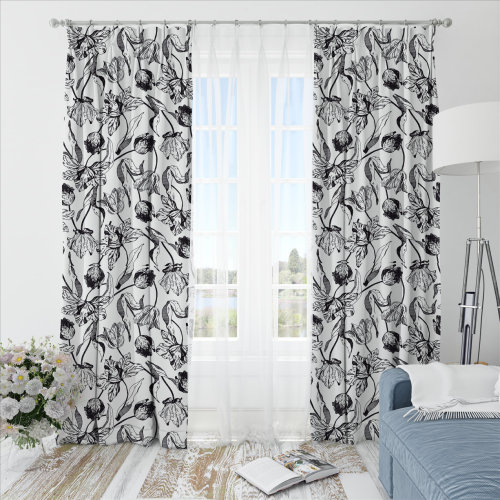 Oliver Flower-Single-Sided Shiny Sateen Printed Blackout Drapery Fabric For Living Room, Bedroom, Office, Hotel, Restaurant, Theater, Retail Store, Exhibition Hall, Hospitality Industry. Custom Blackout Fabric. and Finished Curtain.