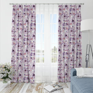 Oliver Flower-Single-Sided Shiny Sateen Printed Blackout Drapery Fabric For Living Room, Bedroom, Office, Hotel, Restaurant, Theater, Retail Store, Exhibition Hall, Hospitality Industry. Custom Blackout Fabric. and Finished Curtain.