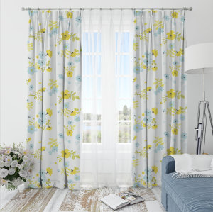Oliver Flower-Single-Sided Shiny Sateen Printed Blackout Drapery Fabric For Living Room, Bedroom, Office, Hotel, Restaurant, Theater, Retail Store, Exhibition Hall, Hospitality Industry. Custom Blackout Fabric. and Finished Curtain.