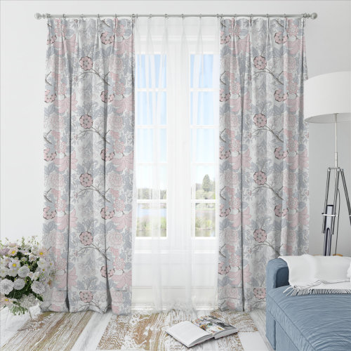 Oliver Flower-Single-Sided Shiny Sateen Printed Blackout Drapery Fabric For Living Room, Bedroom, Office, Hotel, Restaurant, Theater, Retail Store, Exhibition Hall, Hospitality Industry. Custom Blackout Fabric. and Finished Curtain.