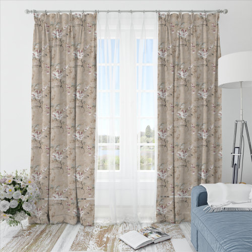 Oliver Flower-Single-Sided Shiny Sateen Printed Blackout Drapery Fabric For Living Room, Bedroom, Office, Hotel, Restaurant, Theater, Retail Store, Exhibition Hall, Hospitality Industry. Custom Blackout Fabric. and Finished Curtain.