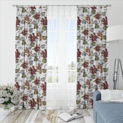 Oliver Flower-Single-Sided Shiny Sateen Printed Blackout Drapery Fabric For Living Room, Bedroom, Office, Hotel, Restaurant, Theater, Retail Store, Exhibition Hall, Hospitality Industry. Custom Blackout Fabric. and Finished Curtain.