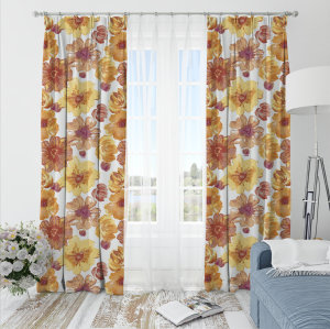 Oliver Flower-Single-Sided Shiny Sateen Printed Blackout Drapery Fabric For Living Room, Bedroom, Office, Hotel, Restaurant, Theater, Retail Store, Exhibition Hall, Hospitality Industry. Custom Blackout Fabric. and Finished Curtain.