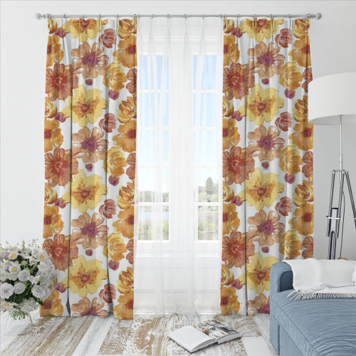 Oliver Flower-Single-Sided Shiny Sateen Printed Blackout Drapery Fabric For Living Room, Bedroom, Office, Hotel, Restaurant, Theater, Retail Store, Exhibition Hall, Hospitality Industry. Custom Blackout Fabric. and Finished Curtain.