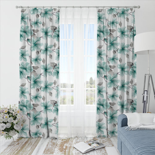 Oliver Flower-Single-Sided Shiny Sateen Printed Blackout Drapery Fabric For Living Room, Bedroom, Office, Hotel, Restaurant, Theater, Retail Store, Exhibition Hall, Hospitality Industry. Custom Blackout Fabric. and Finished Curtain.