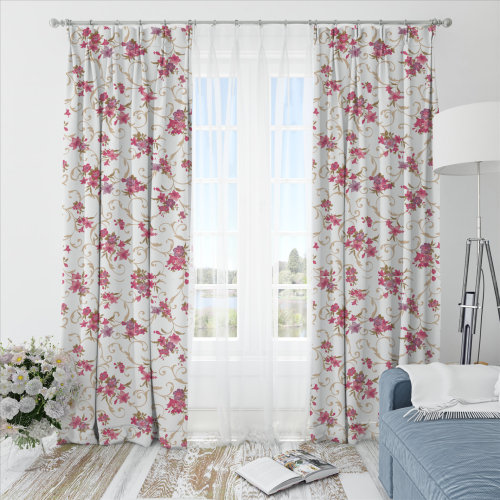 Oliver Flower-Single-Sided Shiny Sateen Printed Blackout Drapery Fabric For Living Room, Bedroom, Office, Hotel, Restaurant, Theater, Retail Store, Exhibition Hall, Hospitality Industry. Custom Blackout Fabric. and Finished Curtain.