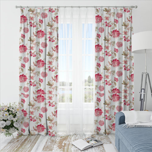 Oliver Flower-Single-Sided Shiny Sateen Printed Blackout Drapery Fabric For Living Room, Bedroom, Office, Hotel, Restaurant, Theater, Retail Store, Exhibition Hall, Hospitality Industry. Custom Blackout Fabric. and Finished Curtain.