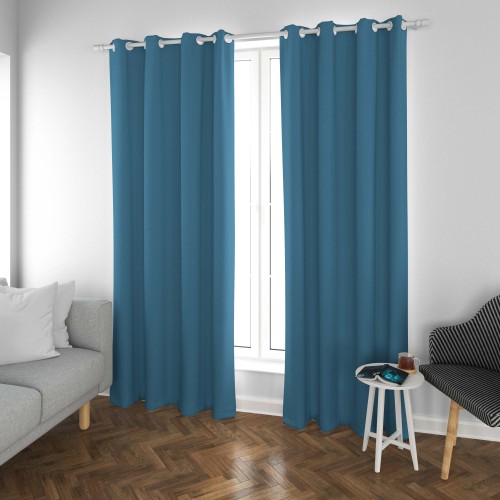 Grace-Blue Single-Sided Black Y/D Sateen Blackout Drapery Fabric For Living Room, Bedroom, Office, Hotel, Restaurant, Theater, Retail Store, Exhibition Hall, Hospitality Industry. Custom Blackout Fabric. and Finished Curtain.