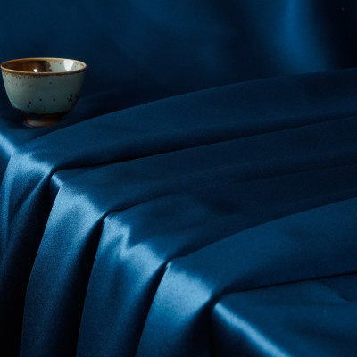 Grace-Blue Single-Sided Black Y/D Sateen Blackout Drapery Fabric For Living Room, Bedroom, Office, Hotel, Restaurant, Theater, Retail Store, Exhibition Hall, Hospitality Industry. Custom Blackout Fabric. and Finished Curtain.