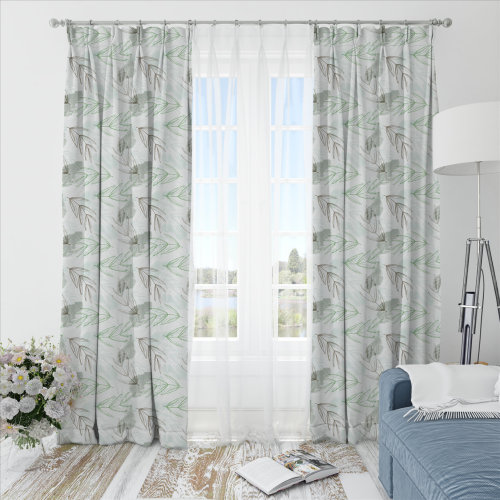 Oliver Leafy-Single-Sided Shiny Sateen Printed Blackout Curtain For Living Room, Bedroom, Office, Hotel, Restaurant, Theater, Retail Store, Exhibition Hall, Hospitality Industry. Custom Blackout Fabric. and Finished Curtain.