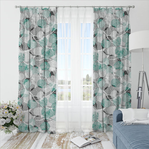 Oliver Leafy-Single-Sided Shiny Sateen Printed Blackout Curtain For Living Room, Bedroom, Office, Hotel, Restaurant, Theater, Retail Store, Exhibition Hall, Hospitality Industry. Custom Blackout Fabric. and Finished Curtain.