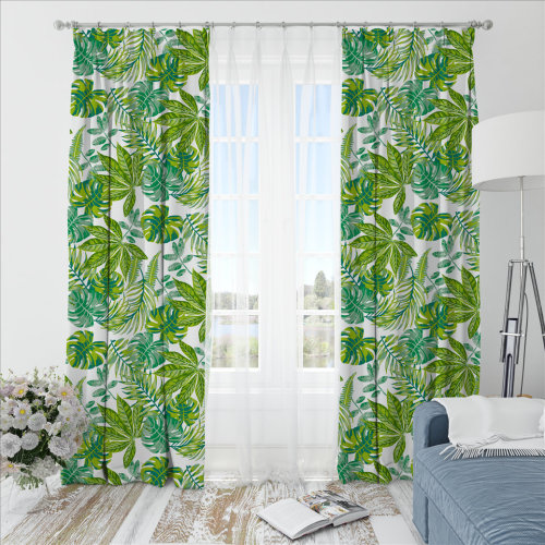 Oliver Leafy-Single-Sided Shiny Sateen Printed Blackout Curtain For Living Room, Bedroom, Office, Hotel, Restaurant, Theater, Retail Store, Exhibition Hall, Hospitality Industry. Custom Blackout Fabric. and Finished Curtain.