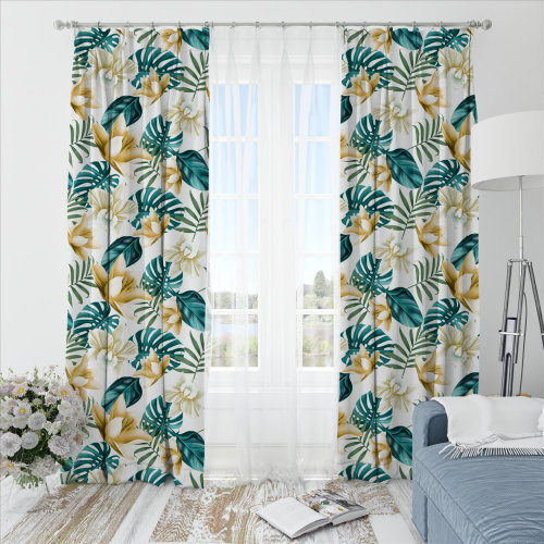 Oliver Leafy-Single-Sided Shiny Sateen Printed Blackout Curtain For Living Room, Bedroom, Office, Hotel, Restaurant, Theater, Retail Store, Exhibition Hall, Hospitality Industry. Custom Blackout Fabric. and Finished Curtain.