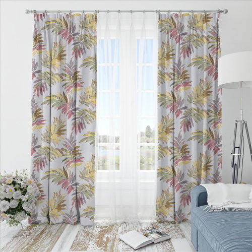 Oliver Leafy-Single-Sided Shiny Sateen Printed Blackout Curtain For Living Room, Bedroom, Office, Hotel, Restaurant, Theater, Retail Store, Exhibition Hall, Hospitality Industry. Custom Blackout Fabric. and Finished Curtain.