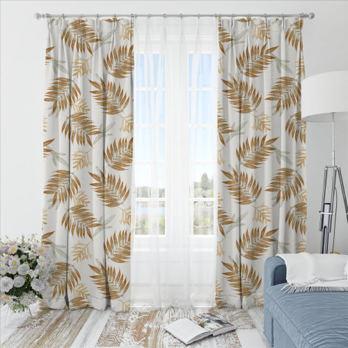 Oliver Leafy-Single-Sided Shiny Sateen Printed Blackout Curtain For Living Room, Bedroom, Office, Hotel, Restaurant, Theater, Retail Store, Exhibition Hall, Hospitality Industry. Custom Blackout Fabric. and Finished Curtain.