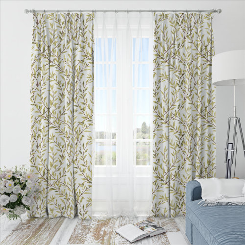 Oliver Leafy-Single-Sided Shiny Sateen Printed Blackout Curtain For Living Room, Bedroom, Office, Hotel, Restaurant, Theater, Retail Store, Exhibition Hall, Hospitality Industry. Custom Blackout Fabric. and Finished Curtain.