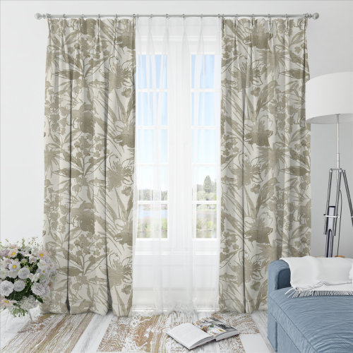 Oliver Leafy-Single-Sided Shiny Sateen Printed Blackout Curtain For Living Room, Bedroom, Office, Hotel, Restaurant, Theater, Retail Store, Exhibition Hall, Hospitality Industry. Custom Blackout Fabric. and Finished Curtain.