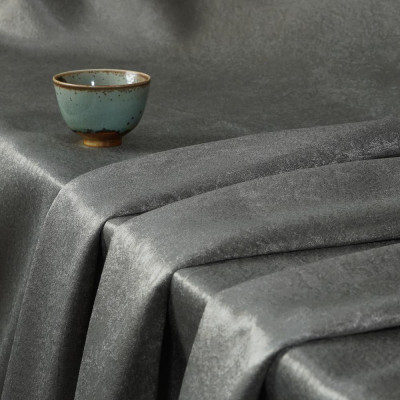 Amelia-Gray Single-Sided Sateen Fluffiness Blackout Drapery Fabric For Living Room, Bedroom, Office, Hotel, Restaurant, Theater, Retail Store, Exhibition Hall, Hospitality Industry. Custom Blackout Fabric. and Finished Curtain.