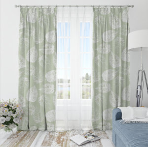 Oliver Leafy-Single-Sided Shiny Sateen Printed Blackout Curtain For Living Room, Bedroom, Office, Hotel, Restaurant, Theater, Retail Store, Exhibition Hall, Hospitality Industry. Custom Blackout Fabric. and Finished Curtain.
