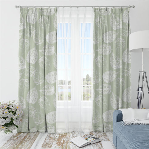 Oliver Leafy-Single-Sided Shiny Sateen Printed Blackout Curtain For Living Room, Bedroom, Office, Hotel, Restaurant, Theater, Retail Store, Exhibition Hall, Hospitality Industry. Custom Blackout Fabric. and Finished Curtain.