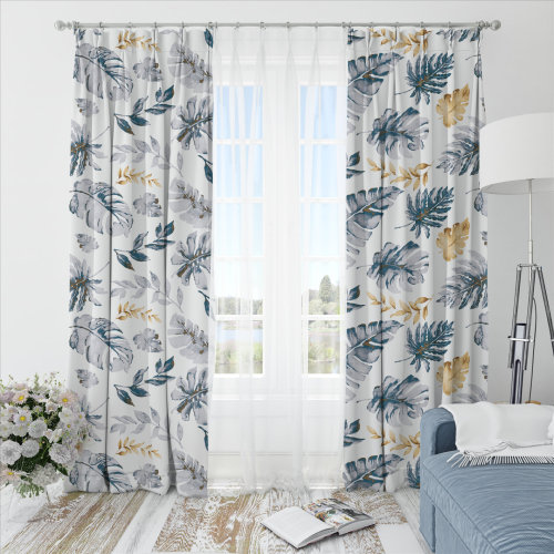 Oliver Leafy-Single-Sided Shiny Sateen Printed Blackout Curtain For Living Room, Bedroom, Office, Hotel, Restaurant, Theater, Retail Store, Exhibition Hall, Hospitality Industry. Custom Blackout Fabric. and Finished Curtain.