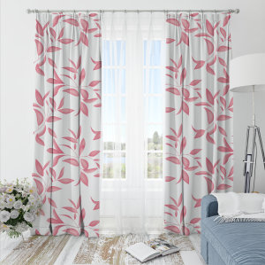 Oliver Leafy-Single-Sided Shiny Sateen Printed Blackout Curtain For Living Room, Bedroom, Office, Hotel, Restaurant, Theater, Retail Store, Exhibition Hall, Hospitality Industry. Custom Blackout Fabric. and Finished Curtain.