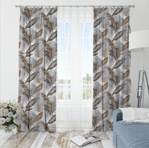 Oliver Leafy-Single-Sided Shiny Sateen Printed Blackout Curtain For Living Room, Bedroom, Office, Hotel, Restaurant, Theater, Retail Store, Exhibition Hall, Hospitality Industry. Custom Blackout Fabric. and Finished Curtain.