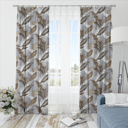 Oliver Leafy-Single-Sided Shiny Sateen Printed Blackout Curtain For Living Room, Bedroom, Office, Hotel, Restaurant, Theater, Retail Store, Exhibition Hall, Hospitality Industry. Custom Blackout Fabric. and Finished Curtain.